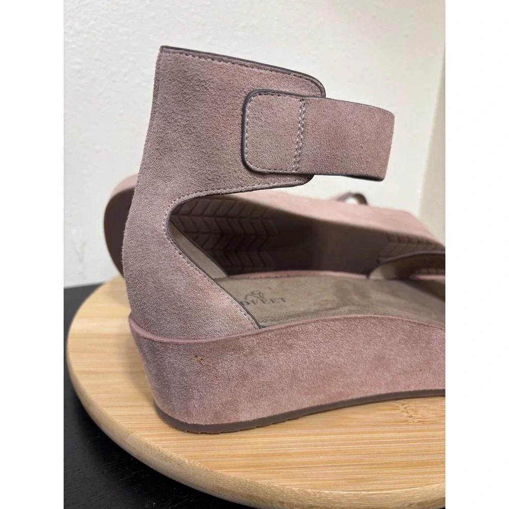 Naked Feet‎ Platform Sandals 8.5M Renzi Pecan Suede Ankle Strap 19F961 Pink